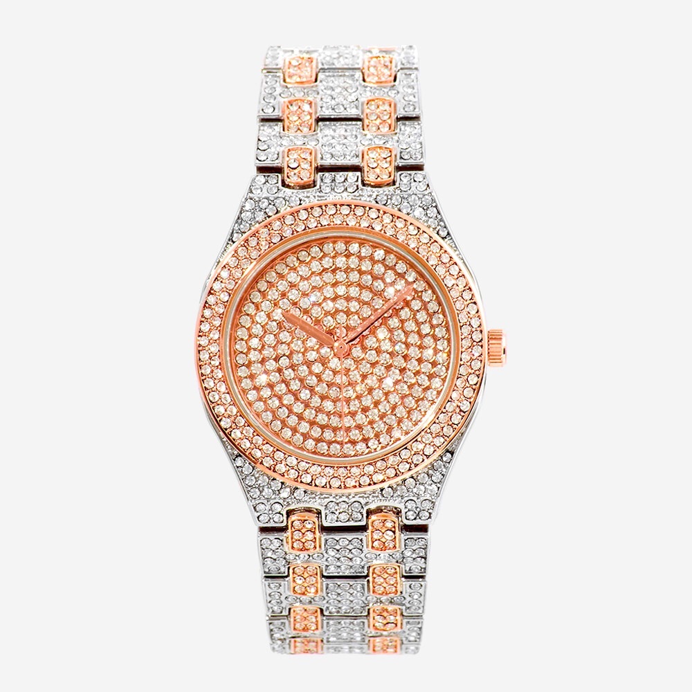 Rose Gold Rhinestone Embellished Metal Watch